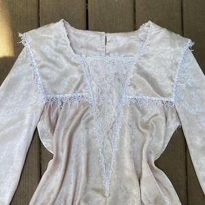 Vintage 1980’s Gunne Sax Scott Mcclinton pastel pink floral satin lace blouse